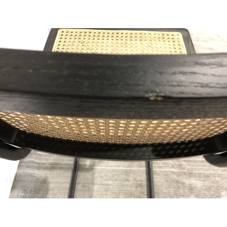 Set of 2 black wood and natural rattan island stools with metal legs | Second Hand