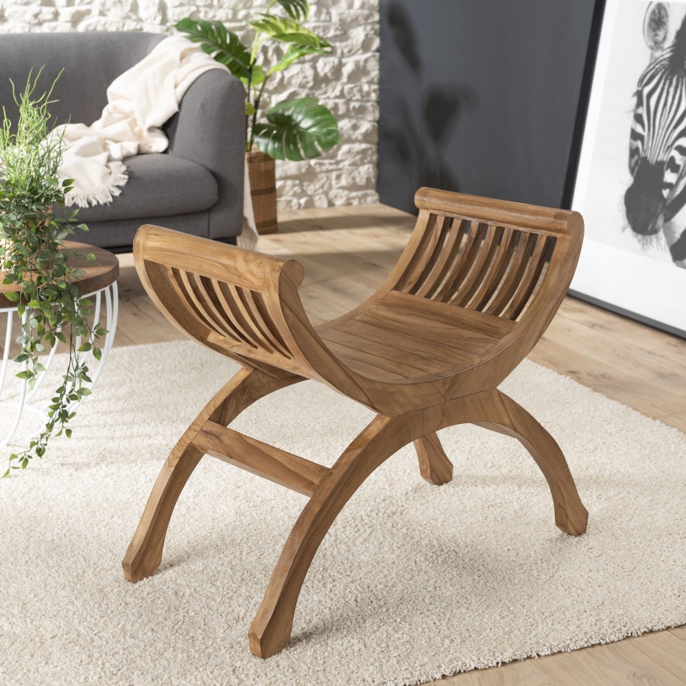 Stool / Yuyu 1 seat brown teak wood | Seconde Main Stool / Yuyu 1 seat brown teak wood | Seconde Main