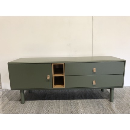 Meuble TV 1 porte, 2 tiroirs et 2 niches en bois vert | Seconde Main