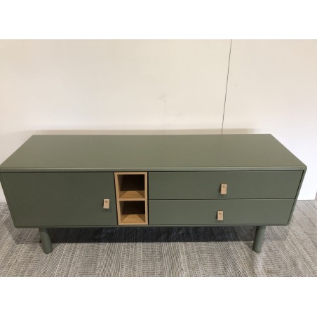 TV cabinet with 1 door, 2 drawers and 2 green wooden compartments | Second Hand