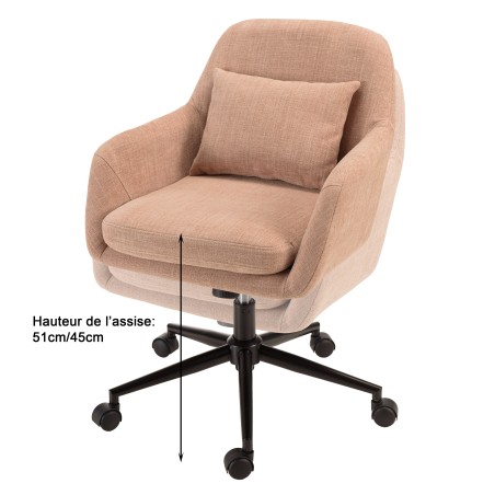 MINA - Office chair with castors in pink fabric with square backrest