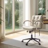Beige padded leather office chair with square backrest and castors | Mina Collection