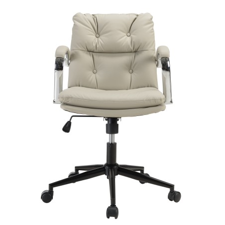 Beige padded leather office chair with square backrest and castors | Mina Collection