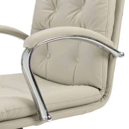 Beige padded leather office chair with square backrest and castors | Mina Collection