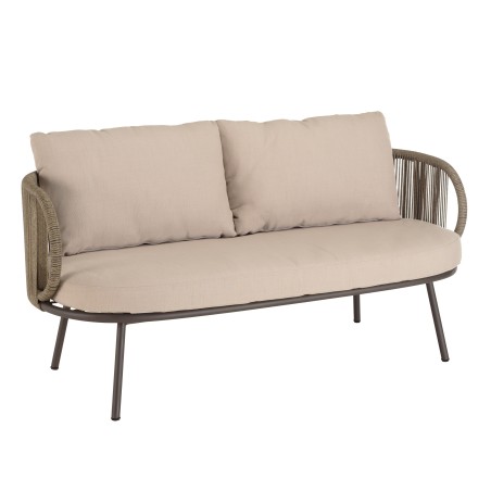 4-seater garden furniture set in steel and taupe synthetic rope | Vick