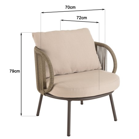 4-seater garden furniture set in steel and taupe synthetic rope | Vick