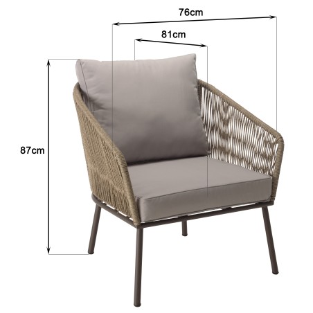 5-seater garden furniture set in steel, taupe synthetic rope, oiled acacia | Vick