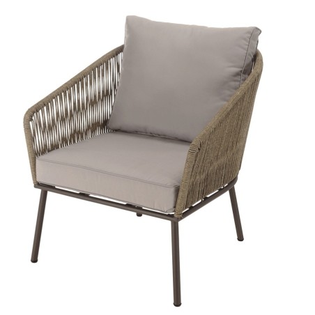 5-seater garden furniture set in steel, taupe synthetic rope, oiled acacia | Vick