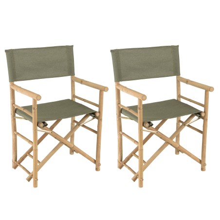 Set de 2 fauteuils pliants bambou et tissu vert  | Meubles Macabane