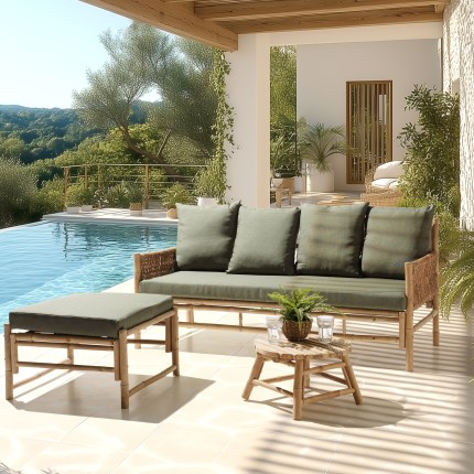 3-seater sofa, 1 footstool, 1 bamboo coffee table | Vital Collection