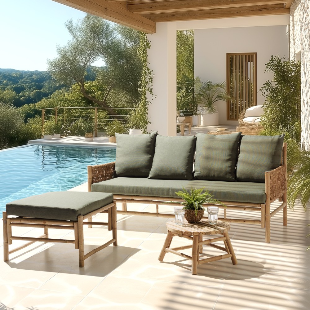 Canapé 3 p. 1 pouf 1 table basse bambou  | Collection Vital