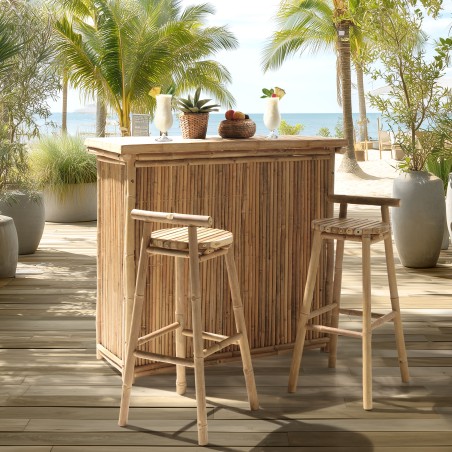 Bar and 2 stools with bamboo backrest | Vital Collection