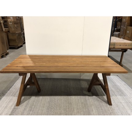 220cm recycled teak garden dining table with trestle legs | SECOND LIFE