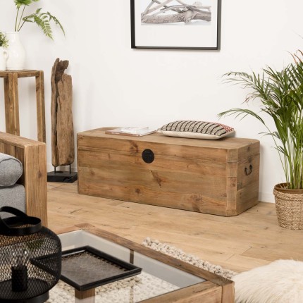 SECOND HAND - Brown storage chest, recycled pine with black metal handles
