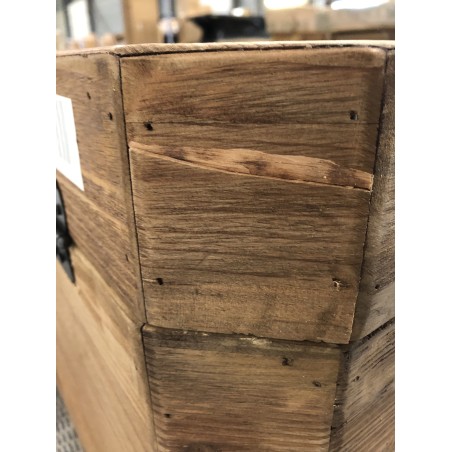 SECOND HAND - Brown storage chest, recycled pine with black metal handles