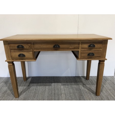SECOND-HAND - Brown teak wood desk with 5 drawers