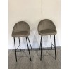 SECOND-HAND - Set of 2 camel velvet bar stools, seat height 80 cm