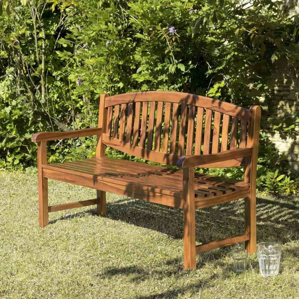 Oval garden bench in oiled teak wood - Second Life