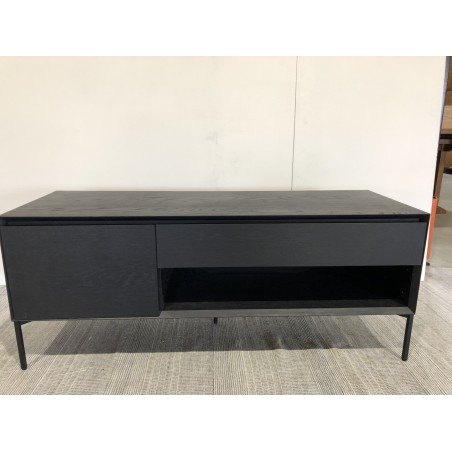 Meuble TV naturel 1 porte 2 tiroirs pieds métal noir | Seconde vie