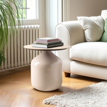 Side table with glazed tile top and beige iron legs | Hortense Collection