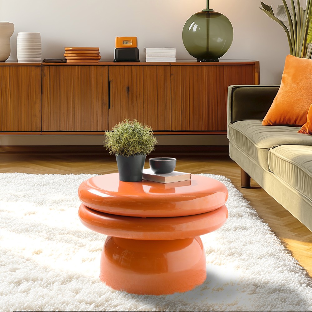 Designer side table in fluorescent orange iron | Hortense Collection