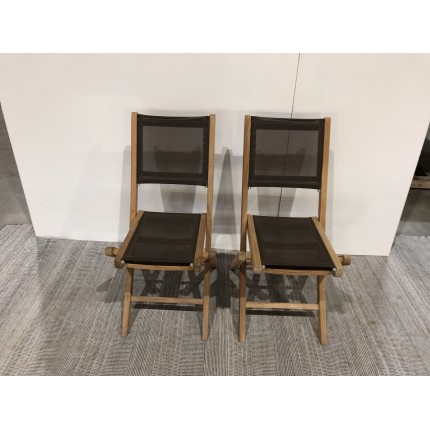 Lot de 2 chaises pliantes textilène couleur taupe | SECONDE VIE