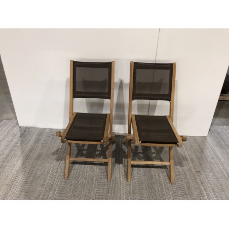 Set of 2 taupe-coloured textilene folding chairs | Second Life