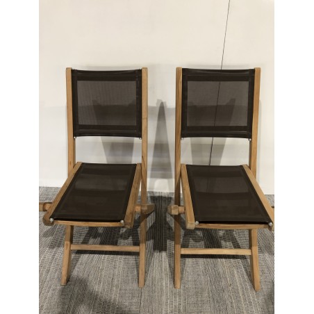 Set of 2 taupe-coloured textilene folding chairs | Second Life