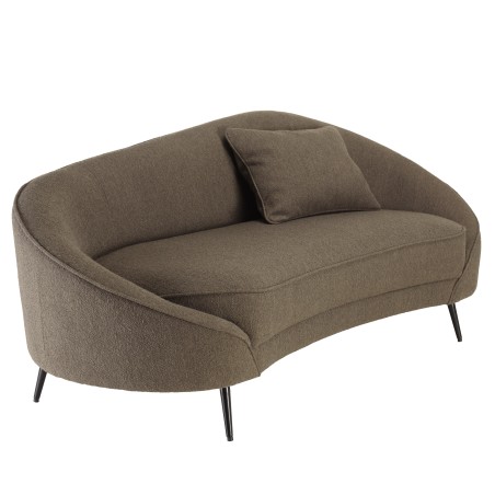 3-seater sofa in taupe bouclé fabric with curved backrest and metal legs | Leopold Collection