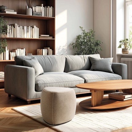 Pebble-shaped pouffe no. 1 in dark beige velvet-effect fabric | Leopold Collection