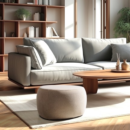 Pebble-shaped pouffe no. 3 in dark beige velvet-effect fabric | Leopold Collection