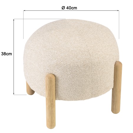 Pouf en tissu effet laine beige et pieds bois | Collection Leopold