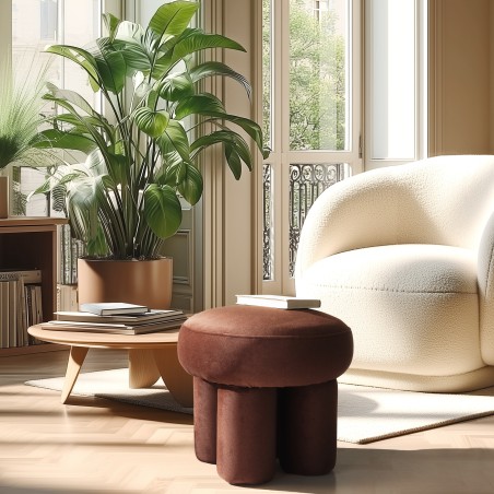 Brown velvet-effect fabric pouffe - Leopold Collection