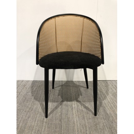 Black fabric armchair with rounded backrest and cane effect | Second Life