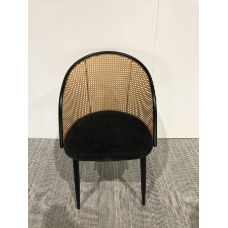 Black fabric armchair with rounded backrest and cane effect | Second Life