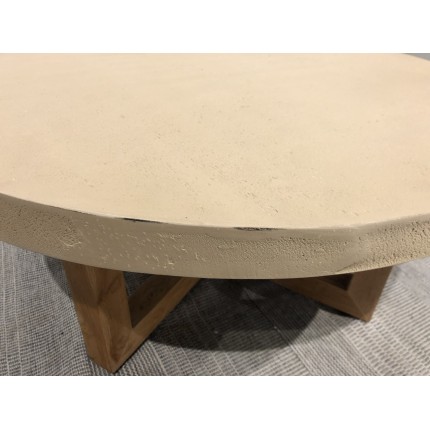 Table basse ronde 92x92cm en béton et bois de teck beige | Seconde vie