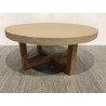 92x92cm round coffee table in concrete and beige teak wood | Second life