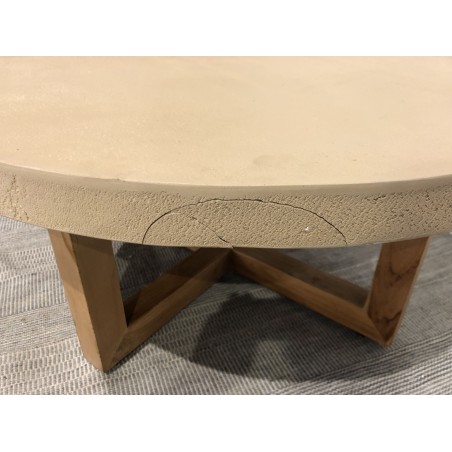 Table basse ronde 92x92cm en béton et bois de teck beige | Seconde vie