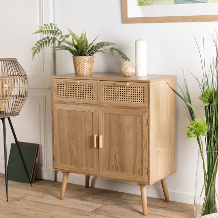 Natural-coloured sideboard with 2 drawers and 2 doors, cane wood | Second Hand