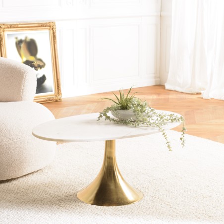 JAMES Coffee Table 100x56cm - Marble Top & Gold Flared Legs