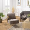 Fauteuil lounge pieds doré accoudoirs bois et tissu taupe | Seconde Main