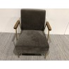 Fauteuil lounge pieds doré accoudoirs bois et tissu taupe | Seconde Main