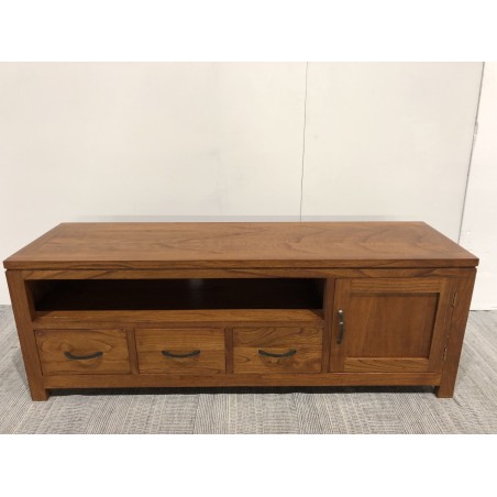 Low TV cabinet with 3 drawers in brown Mindi wood | Second-hand