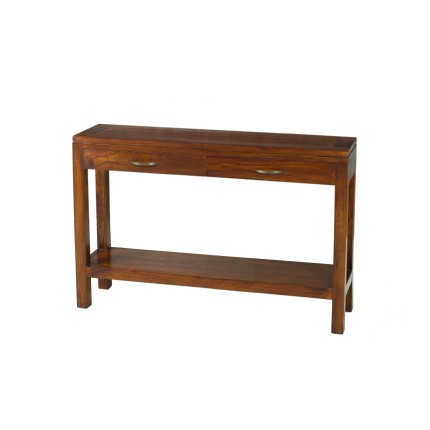 Console marron rectangulaire 2 tiroirs bois Mindi