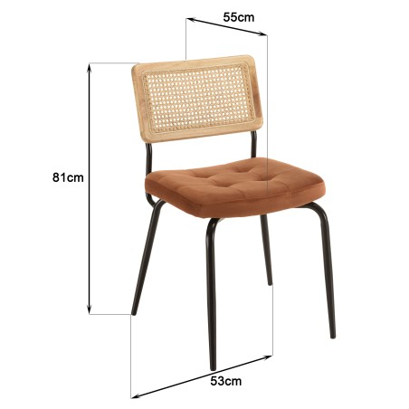 Chair with rattan backrest and orange velvet seat | Second-hand