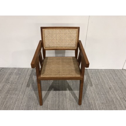 Dark rubberwood armchair with natural rattan backrest and seat | Second Hand