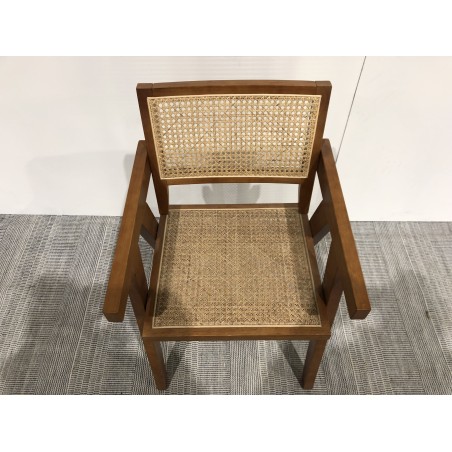 Dark rubberwood armchair with natural rattan backrest and seat | Second Hand