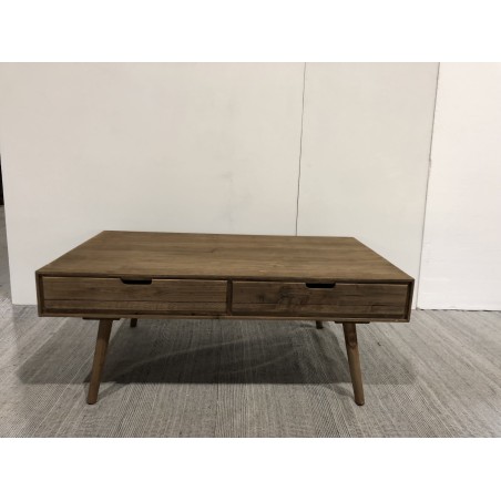 SECONDE MAIN - Table basse marron scandi rectangulaire 4 tiroirs bois