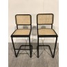 Set of 2 black wood and natural rattan island stools with metal legs | Second Hand