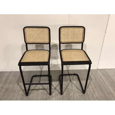 Lot de 2 tabourets de bar H65cm bois noir/cannage naturel | Seconde Main